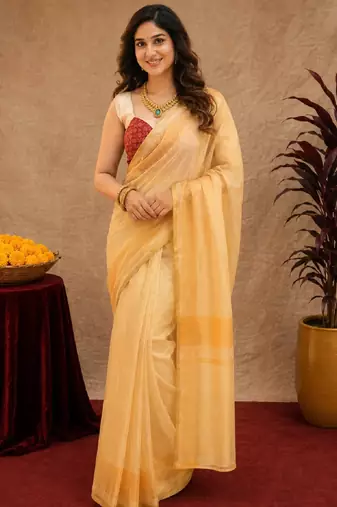  off white maroon chanderi cotton blend printed   1 minute ready to wear saree with unstitched blouse piece