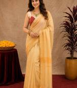  off white maroon chanderi cotton blend printed   1 minute ready to wear saree with unstitched blouse piece