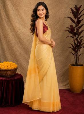  off white maroon chanderi cotton blend printed   1 minute ready to wear saree with unstitched blouse piece 2