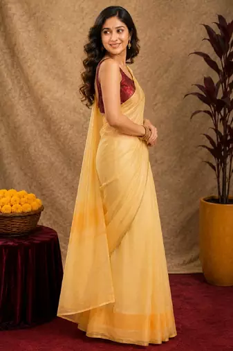  off white maroon chanderi cotton blend printed   1 minute ready to wear saree with unstitched blouse piece