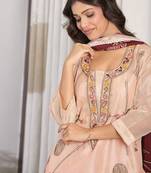 Floral Embroidered Thread Work Pure Cotton Kurta With Trousers & Dupatta