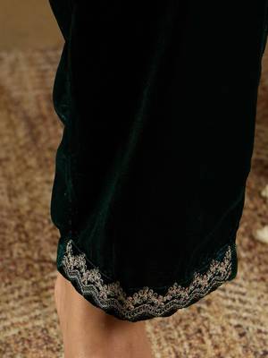 Ethnic Motifs Embroidered Regular Velvet Straight Kurta with Trousers & Dupatta 7