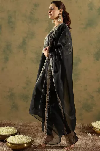 Ethnic Motifs Embroidered Panelled Kurta With Trousers & Dupatta
