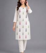 Off-white block-printed kurta with pant set