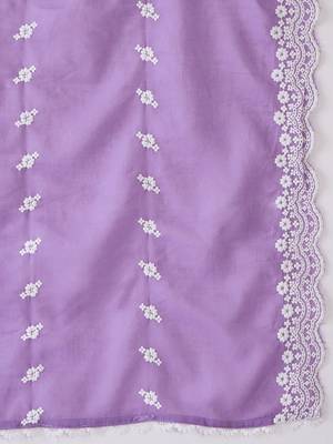 Floral Embroidered Pure Cotton Straight Kurta With Trousers & Dupatta 4