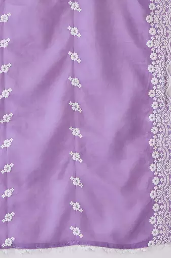 Floral Embroidered Pure Cotton Straight Kurta With Trousers & Dupatta