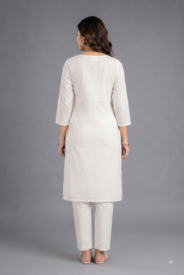 Off-white block-printed kurta with pant set 2