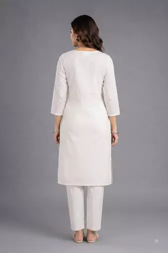 Off-white block-printed kurta with pant set