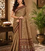 Sangam prints beige pashmina silk blend woven work traditional saree