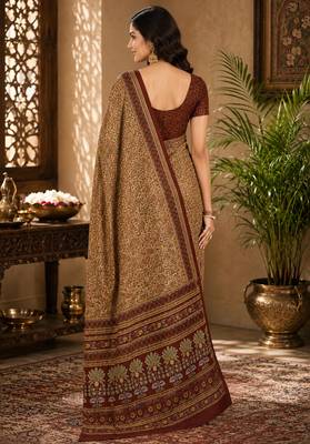 Sangam prints beige pashmina silk blend woven work traditional saree 2