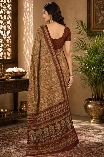 Sangam prints beige pashmina silk blend woven work traditional saree