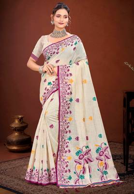 Sangam prints purple cotton blend woven work traditional saree 1