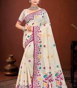 Sangam prints purple cotton blend woven work traditional saree