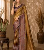 Sangam prints antique gold soft silk blend woven work traditional saree