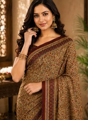 Sangam prints beige pashmina silk blend woven work traditional saree 4