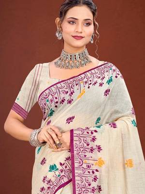 Sangam prints purple cotton blend woven work traditional saree 2