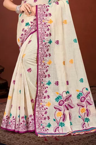 Sangam prints purple cotton blend woven work traditional saree