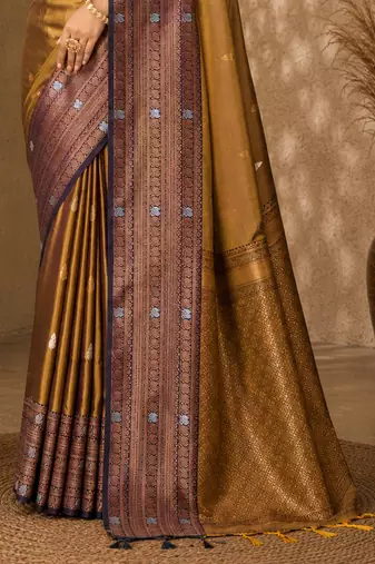 Sangam prints antique gold soft silk blend woven work traditional saree