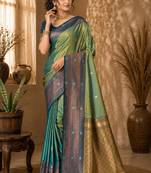 Sangam prints sea green soft silk blend woven work traditional saree