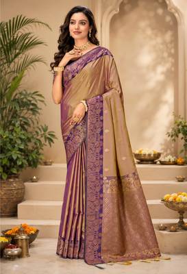 Sangam prints mauve gold soft silk blend woven work traditional saree 1