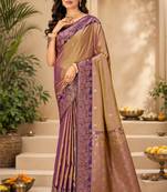 Sangam prints mauve gold soft silk blend woven work traditional saree