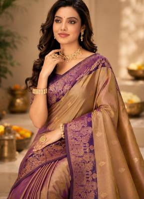 Sangam prints mauve gold soft silk blend woven work traditional saree 2