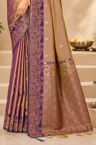 Sangam prints mauve gold soft silk blend woven work traditional saree