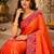 Sangam prints coral orange soft silk blend woven work traditional saree