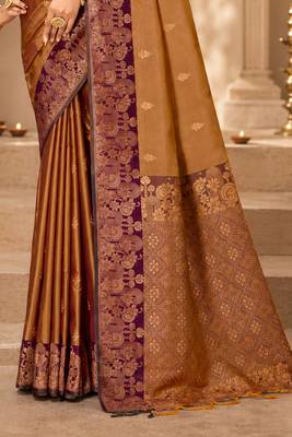 Sangam prints golden bronze soft silk blend woven work traditional saree 3