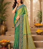 Sangam prints sea green soft silk blend woven work traditional saree