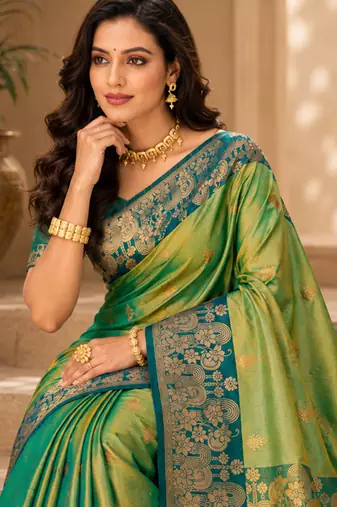 Sangam prints sea green soft silk blend woven work traditional saree