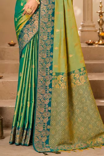 Sangam prints sea green soft silk blend woven work traditional saree