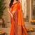 Sangam prints bright orange soft silk blend woven work traditional saree