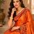Sangam prints bright orange soft silk blend woven work traditional saree