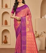 Sangam prints dusty rose pink soft silk blend woven work traditional saree