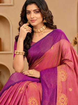 Sangam prints dusty rose pink soft silk blend woven work traditional saree 2