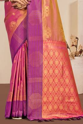 Sangam prints dusty rose pink soft silk blend woven work traditional saree 3