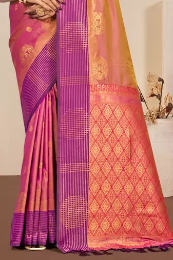 Sangam prints dusty rose pink soft silk blend woven work traditional saree