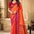 Sangam prints coral orange soft silk blend woven work traditional saree