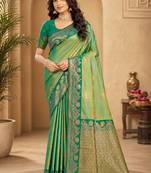 Sangam prints mint green soft silk blend woven work traditional saree