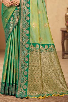Sangam prints mint green soft silk blend woven work traditional saree 3