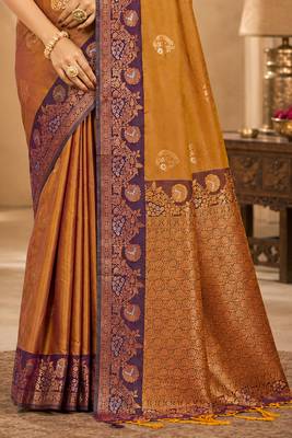 Sangam prints antique gold soft silk blend woven work traditional saree 3