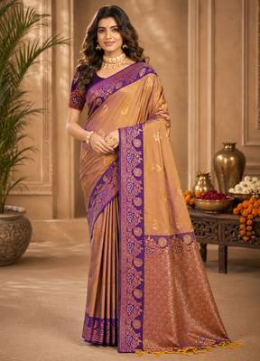 Sangam prints mauve gold soft silk blend woven work traditional saree 1