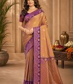 Sangam prints mauve gold soft silk blend woven work traditional saree