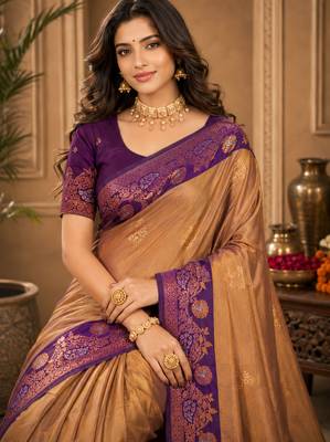 Sangam prints mauve gold soft silk blend woven work traditional saree 2