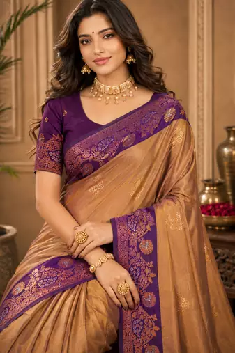 Sangam prints mauve gold soft silk blend woven work traditional saree