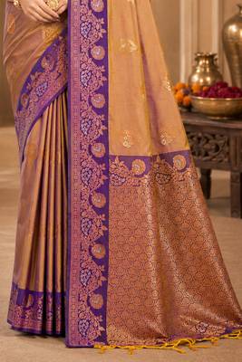 Sangam prints mauve gold soft silk blend woven work traditional saree 3