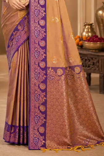 Sangam prints mauve gold soft silk blend woven work traditional saree