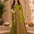 Sangam prints mehandi green soft silk blend woven work traditional saree