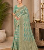 Sangam prints sea green cotton silk woven work traditional saree